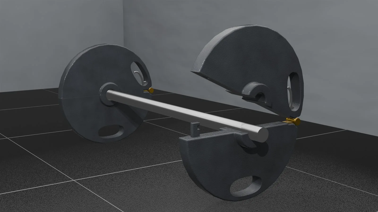 QuickPlate 智慧槓片 3D 渲染圖:側開式扣合機構展示